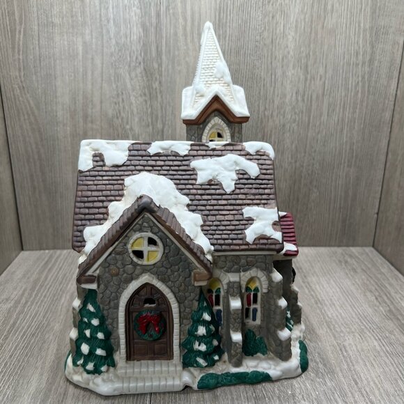 Mervyn's Village Square 1994 Christmas Church Lighted Hand Painted Ceramic Decor - Picture 2 of 13